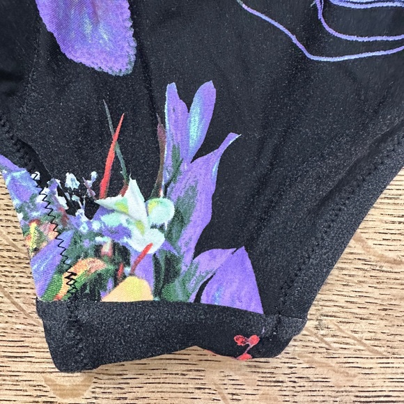 Anthropologie Allihop Ruffle Floral Halter Ruching Tie Waist One-Piece Swimsuit - Picture 5 of 16